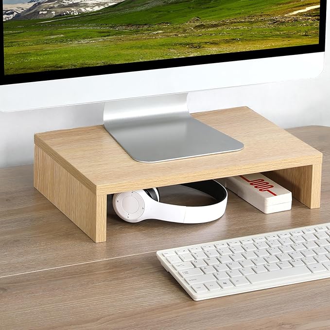 TEAMIX 14.2 inch Monitor Stand Riser, Wood Monitor Riser with Storage for Desk Small Monitor Stand TV/Screen/PC/Laptop Riser Computer Stand Desktop Shelf (Maple-14.2 inch)-NeatNest