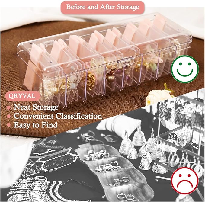 Jewelry Organizer and Storage Box with 24 EVA Anti Tarnish Bags, Travel Acrylic Case for Earrings, Necklaces & Rings, Elegant Gift for Women & Girls (S&Organizer(Clear))-NeatNest