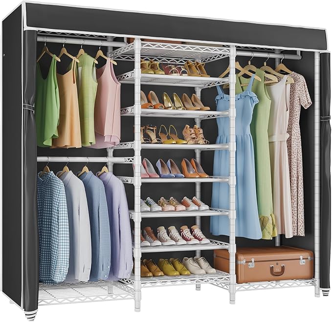 VIPEK S3C Heavy Duty Portable Closet, Adjustable Shoe Rack Wire Shelf, Large Wardrobe Organizer for Bedroom Storage, Freestanding Clothes Rack, Custom White Rack with Black Cover-NeatNest