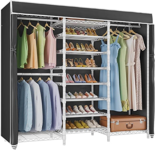 VIPEK S3C Heavy Duty Portable Closet, Adjustable Shoe Rack Wire Shelf, Large Wardrobe Organizer for Bedroom Storage, Freestanding Clothes Rack, Custom White Rack with Black Cover-NeatNest