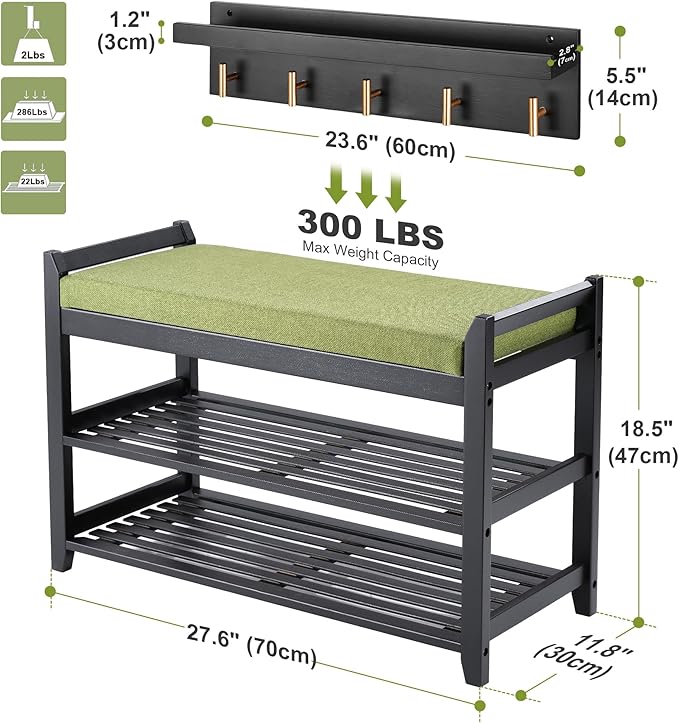 Shoe Rack for Front Door Entrance, 28” Entryway Bench with Coat Rack, Hall Tree Shoe Bench with Storage for Entry, Hallway, Bedroom, Living Room-NeatNest