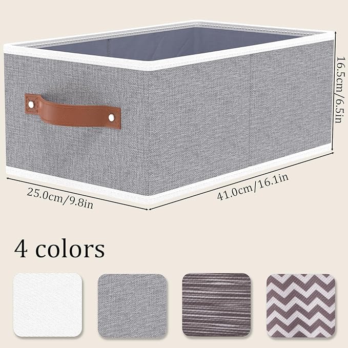 OUTBROS Cube Storage Unit Boxes, Foldable Bins for Bedrooms, Living Rooms, Shelves, Baskets With Handles, Fabric Wardrobe Organiser, Grey, 16.1 x 6.5 x 9.8 inch, 3-Pack