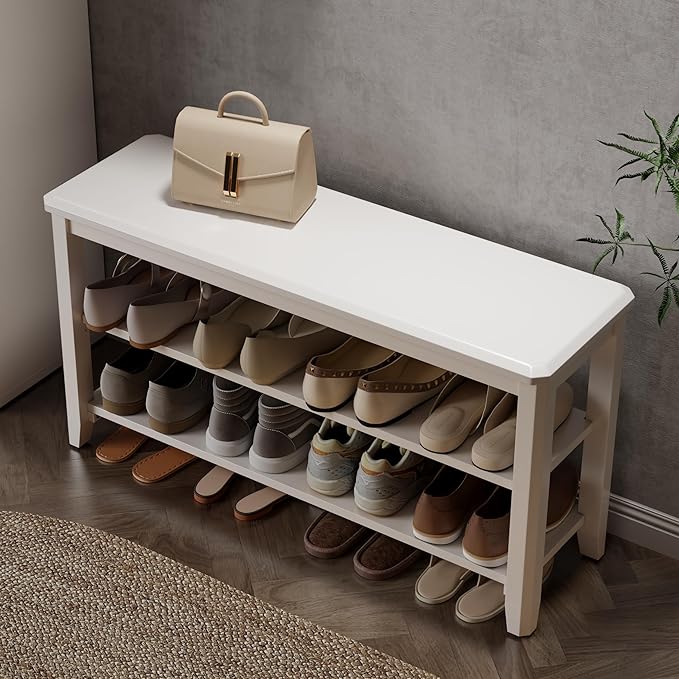 Wood Shoe Rack Bench for Entryway, 2 Tier Shoe Rack for Front Door Entrance, Shoe Bench with Shoe Storage for Entryway, Bedroom, 39.4"-NeatNest