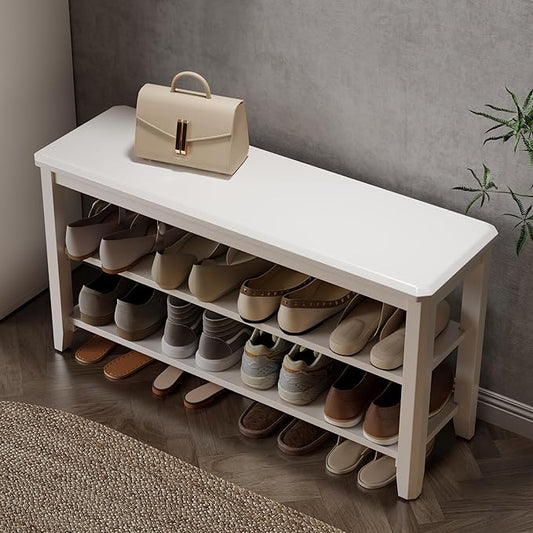 Wood Shoe Rack Bench for Entryway, 2 Tier Shoe Rack for Front Door Entrance, Shoe Bench with Shoe Storage for Entryway, Bedroom, 39.4"-NeatNest
