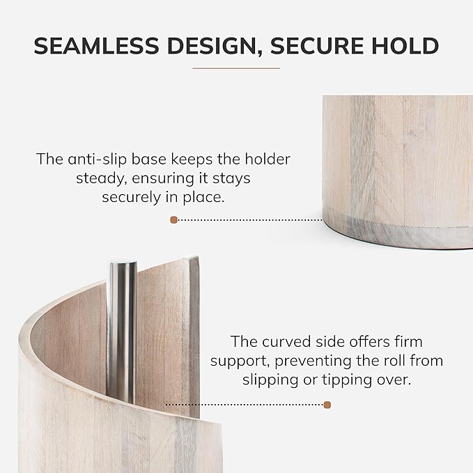 Anji Mountain Paper Towel Holder Countertop with Mango Wood Round Base and Iron Holder,Holder Stand for Kitchen Roll Organize,Wooden Paper Towel Holder for Kitchen Dining Table Home Decor