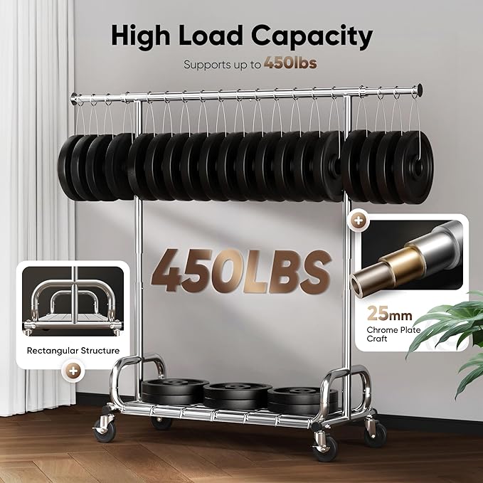 HOKEEPER Clothing Racks for Hanging Clothes Rack Heavy Duty Garment Rack, Portable Clothes Rack with Lockable Wheels, Adjustable Clothing Rack for Bedroom, Living Room