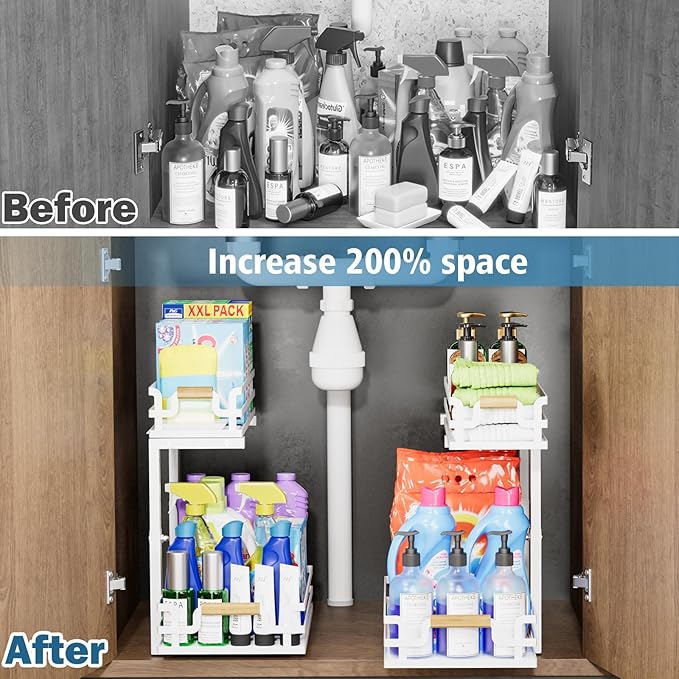 Under Sink Organizers and Storage, 2 Tier Slide Out Under Sink Organizers And Storage (1 Pack-white)-NeatNest