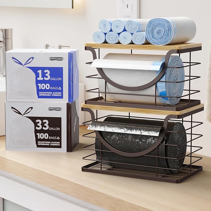 Extra Large Trash Bag Holder Under Sink Stackable Kitchen Storage 2 Pack, Pantry Organizers and Storage, Wall Mounted Garbage Bag Dispenser Roll Holder for Laundry Room and Kitchen-NeatNest
