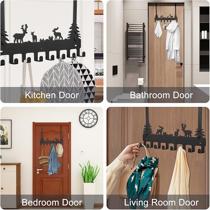2 Pack Over Door Clothes Hanger Shower Room Over Door Hooks Black 8 Hooks