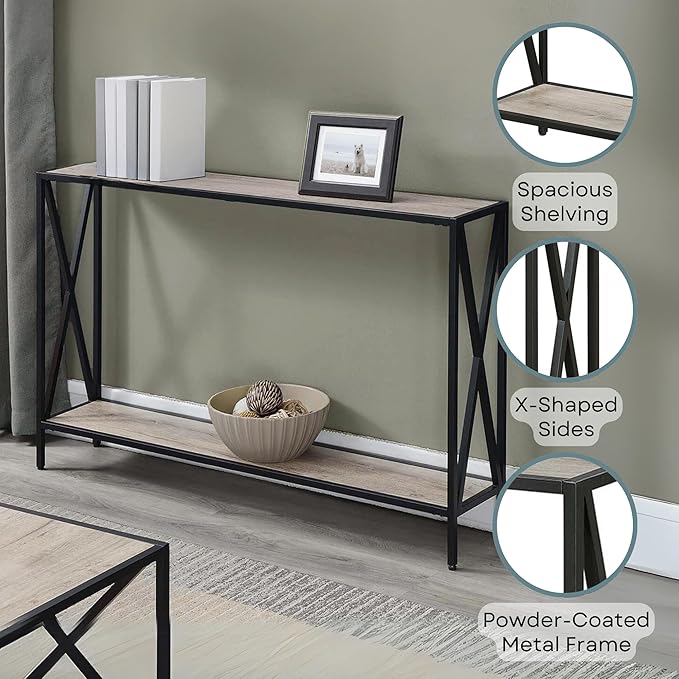 Convenience Concepts Tucson Console Table 47.25" - Modern Sofa Table with Storage Shelf, Entryway Hall Table for Living Room, Sandstone/Black-NeatNest