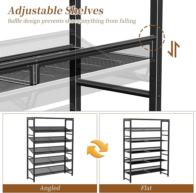 Simple Trending Shoe Rack, 6 Tier Shoe Organizer Holds 25 Pairs, Metal Shoe Storage with Adjustable Shelves, Tempered Glass, Black-NeatNest