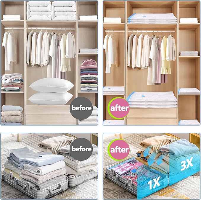 Vacuum Storage Bags with Electric Pump, 12 Pack (3 Jumbo, 3 Large, 3 Medium, 3 Small) Vacuum Seal Bags for Clothes, Bedding, Mattress, Blankets, Travel-NeatNest