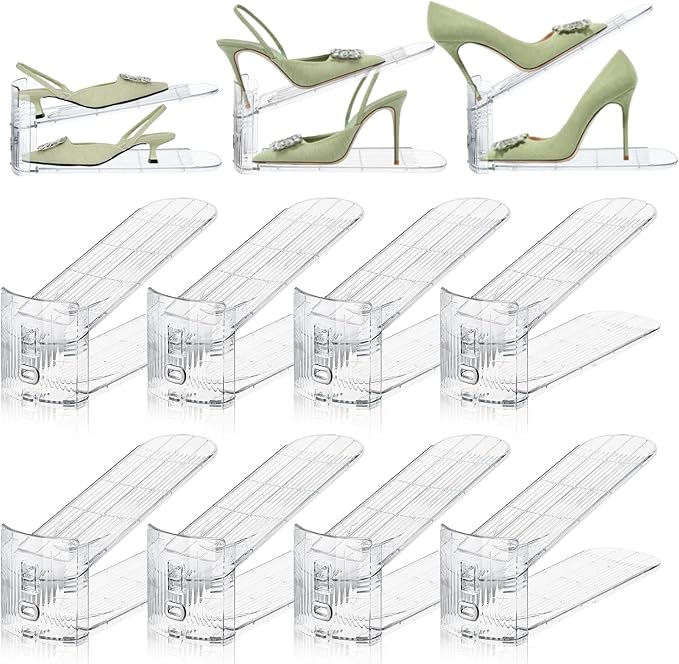 Shoe Slots Organizer,8 PACK Transparent Shoe Stacker Adjustable Shoe Slot Organizer Space Saver Shoe Rack Holder Shoe Storage Organizers for Closet,Transparent-NeatNest