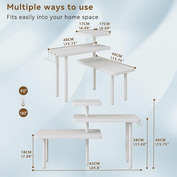 IBUYKE Countertop Organizer,3-Tier Spice Racks,Kitchen Counter Corner Shelf,4 Side Hooks,Adjustable Countertop Shelf for Kitchen, Bathroom, Coffee Bar, Cabinet, Desk,White,TLJ023W-NeatNest