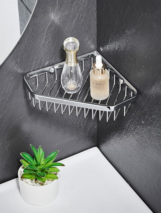 Corner Shower Caddy Basket,Shampoo Holder for Shower Wall,Inside Shower Shelf Bathroom Organizer,Solid Brass Material in Polished Chrome