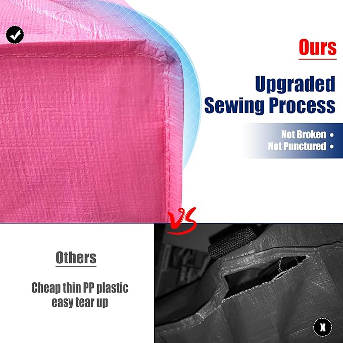 Cosy Family 8 Pack Heavy Duty Extra Large Moving Bags with Backpack Straps - Strong Handles & Zippers, Storage Totes For Space Saving, Fold Flat, Alternative to Moving Box (40 gal, Pink)-NeatNest