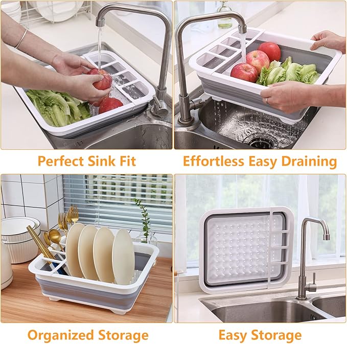 Collapsible Dish Rack for Drying Dishes - Space-Saving and Foldable Design with Versatile Removable Components - Dinnerware Storage Organizer for Small Kitchen Spaces-NeatNest