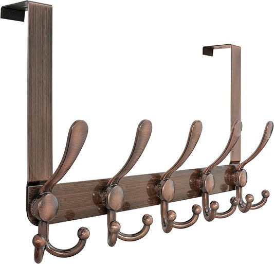 Dseap Over Door Hook 2.0 - Upgraded Version - Simple-Assembly, Strong, Heavy-Duty Stainless Steel 5-Tri-Hook Over The Door Hanger Rack, SimpleStrong Series, Antique Copper