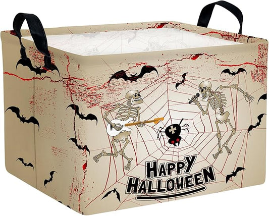 Halloween Basket Gift Terror Ghost Parties Decor Kid Trick or Treat Basket for Boys and Girls Rectangular Storage Bin Box (Skeleton Bat)-NeatNest