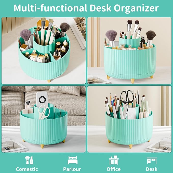360° Rotate Makeup Brush Holder Organizer, Makeup Organizers Countertop, Makeup organization and Skincare Storage for Vanity, Desktop, Bathroom (Mint Green)