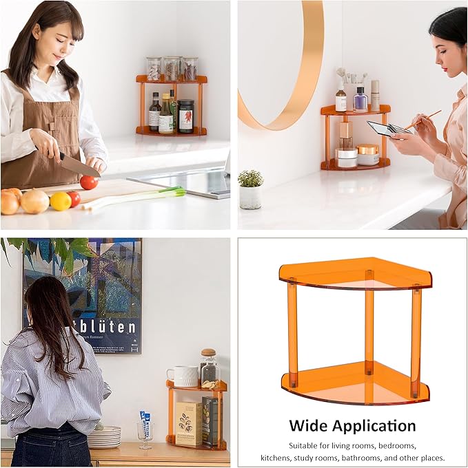 2 Tier Countertop Corner Organizer Shelf 7x7x8 Inch, Orange Acrylic Bathroom Corner Shelf for Countertop, Vanity Storage for Skincare, Cosmetics, Perfume-NeatNest