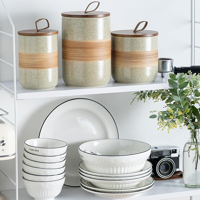 Coffee Storage Container Jar with Lid, Ceramic Kitchen Food Storage Jars with Airtight Lids for Spice Sugar Cookie, Stackable Decorative Jars for Coffee Countertop, 28oz-NeatNest