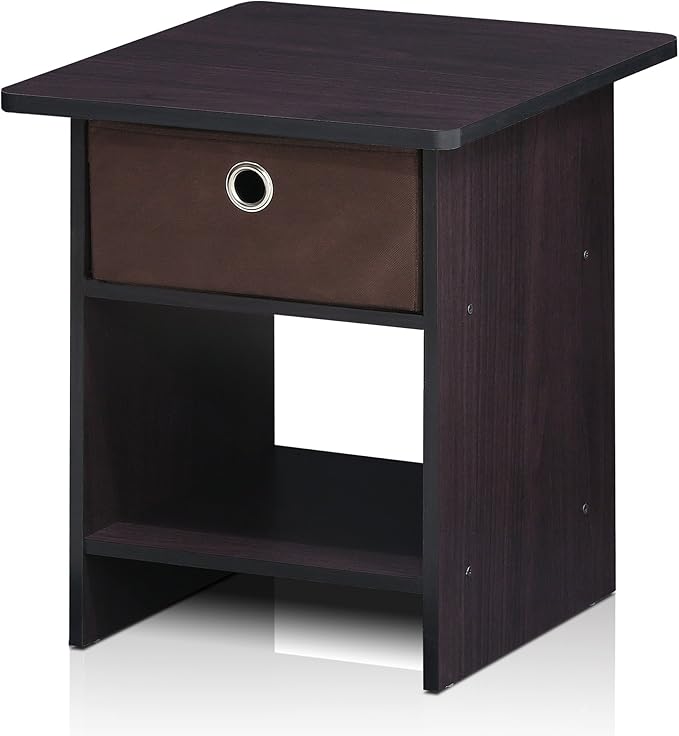 Furinno Dario End Table / Side Table / Night Stand / Bedside Table with Bin Drawer, 1-Pack, Dark Walnut
