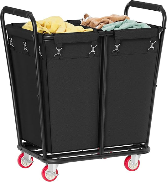 Hoctieon 2 Section Laundry Sorter Cart, 300L Rolling Hamper with Wheels, Industrial Laundry Basket Organizer, Large Dirty Clothes Hamper for Home & Hotel, Heavy Duty, Black-NeatNest