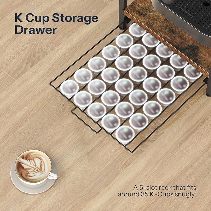 HOOBRO K Cup Holder, Coffee Pod Organizer for Counter, 35 Capacity Pods Storage Organizer Cups with Mug Rack, Coffee Maker Stand, Coffee Station for Syrup, Rustic Brown and Black BF01CR01-NeatNest
