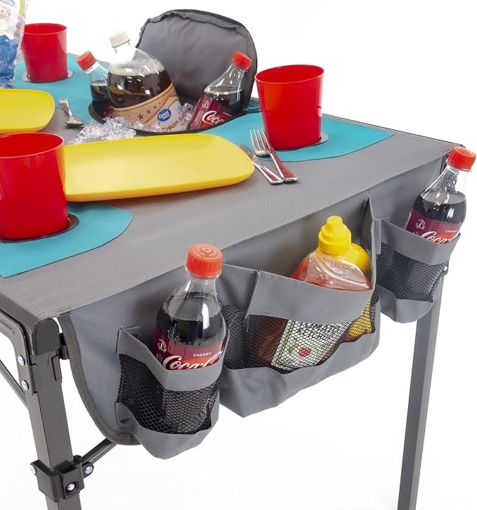Creative Outdoors Folding Table with Built-in Cooler - Outdoor Portable Camping Table with 4 Cup Holders and Durable Steel Frame - Quality Material (Teal/Gray)-NeatNest