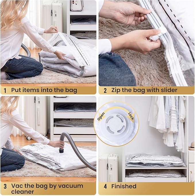 TAILI 6 Pack Jumbo Vacuum Storage Bags, LONG SIDE ZIP (40x28 inch), Space Saver for Bedding, Blankets, Pillows, Clothes, Vacuum Seal Bags for Clothing Ideal Under Bed Storage Solution-NeatNest