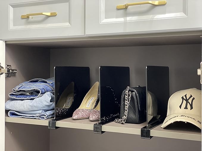 CY craft Acrylic Shelf Dividers for Closets,Wood Shelf Dividers, 2 PCS Black Shelf Separators,Perfect for Clothes Organizer and Bedroom Kitchen Cabinets Shelf Storage and Organization-NeatNest