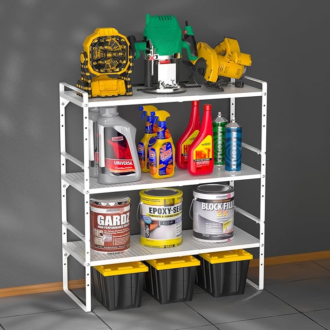 iPEGTOP Large Expandable Cabinet Storage Shelf Organizer Rack, Heavy Duty Stackable Steel Metal Spice Rack Adjustable Height Home Office Pantry Garage Shelf for Counter Kitchen, White - 1 Pack-NeatNest