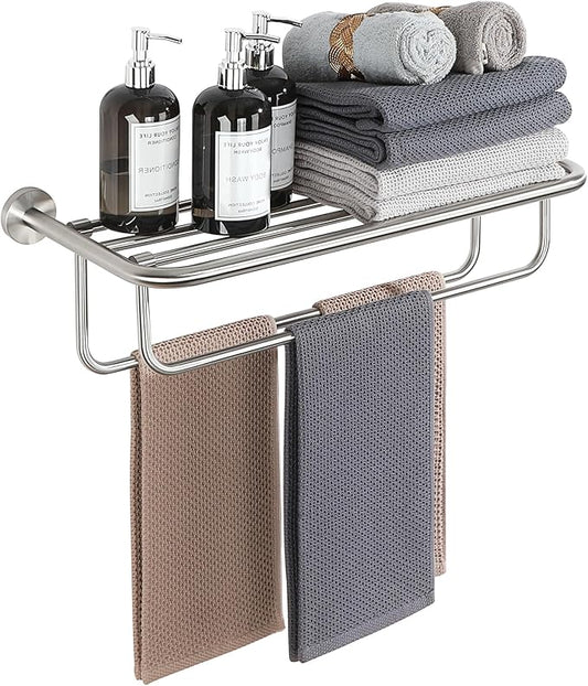 Alise Towel Rack for Bathroom,24 Inch Brushed Towel Holder for Lavatory,Towel Hanger with Double Towel Bars for Bath Wall,Wall Mount SUS304 Stainless Steel Towel Drying Storage Shelf,GYSJ9260-LS