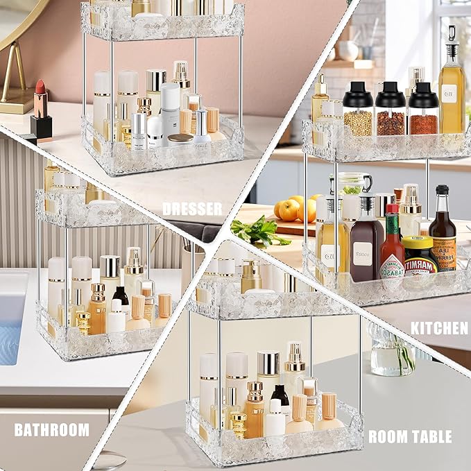 2-Tier Bathroom Counter Organizer Countertop Storage, Dresser Organizer Vanity Tray for Makeup, Perfume Organizer Cosmetics Skincare Shelf - Clear-NeatNest