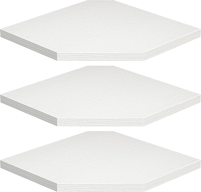 Corner Shelf Wall Mount, Floating Corner Shelves, Set of 3 Corner Wall Shelf Organizer, Rustic Wood Wall Storage Display Shelves for Living Room Bedroom Bathroom Kitchen, Rustic White-NeatNest