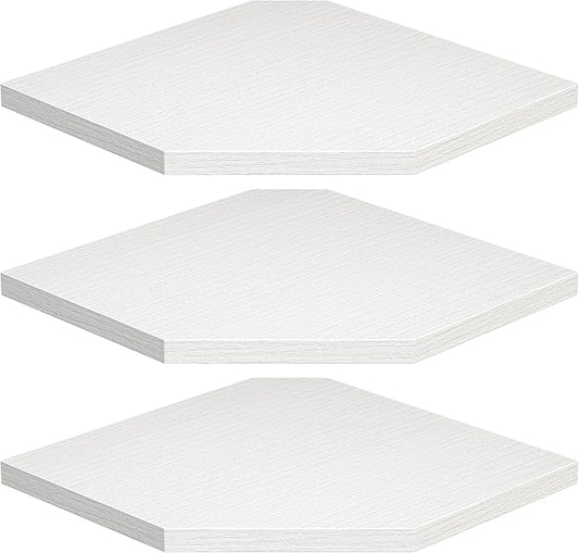 Corner Shelf Wall Mount, Floating Corner Shelves, Set of 3 Corner Wall Shelf Organizer, Rustic Wood Wall Storage Display Shelves for Living Room Bedroom Bathroom Kitchen, Rustic White-NeatNest