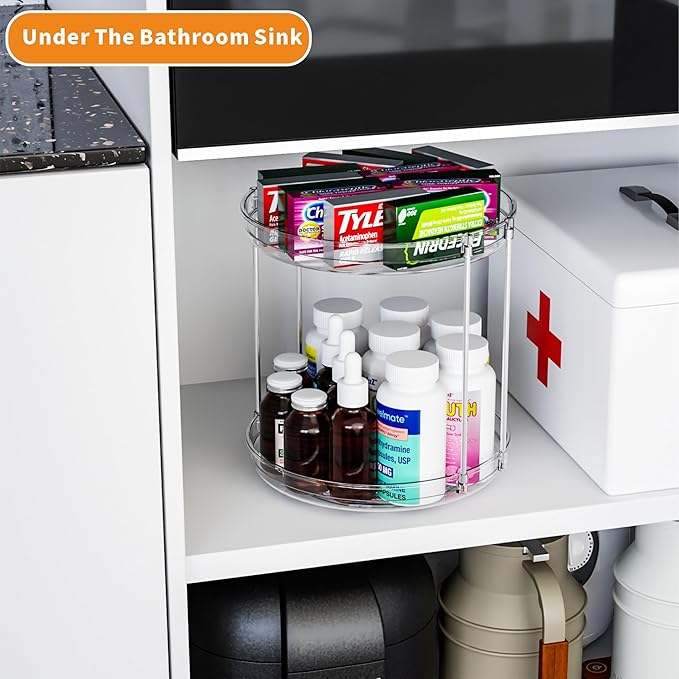 2 Tier Lazy Susan Turntable for Cabinet,Countertop,Pantry,9.5"W Spinning Seasoning Organizer,Double Rotating Kitchen Spice Rack Organizer and Condiments,Medicine,Vitamin Bottle Organizer Carousels,2Pc-NeatNest
