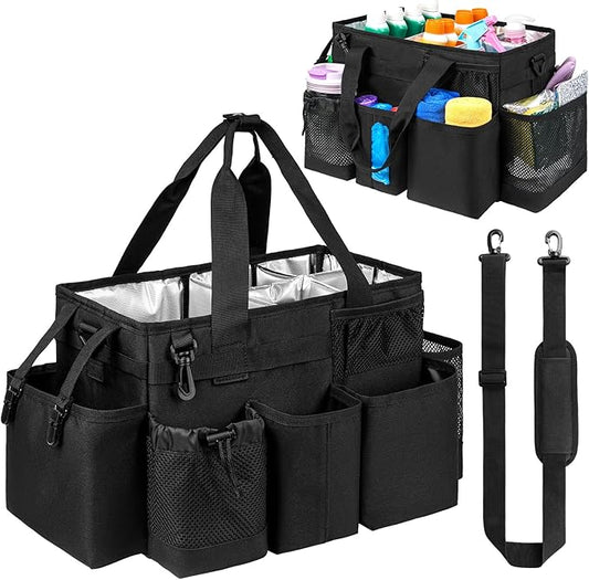 Cleaning Caddy Bag, Cleaning Supplies Organizer for Housekeepers, Housekeeping Caddy with Handle and Detachable Padded Cushion, Black-NeatNest