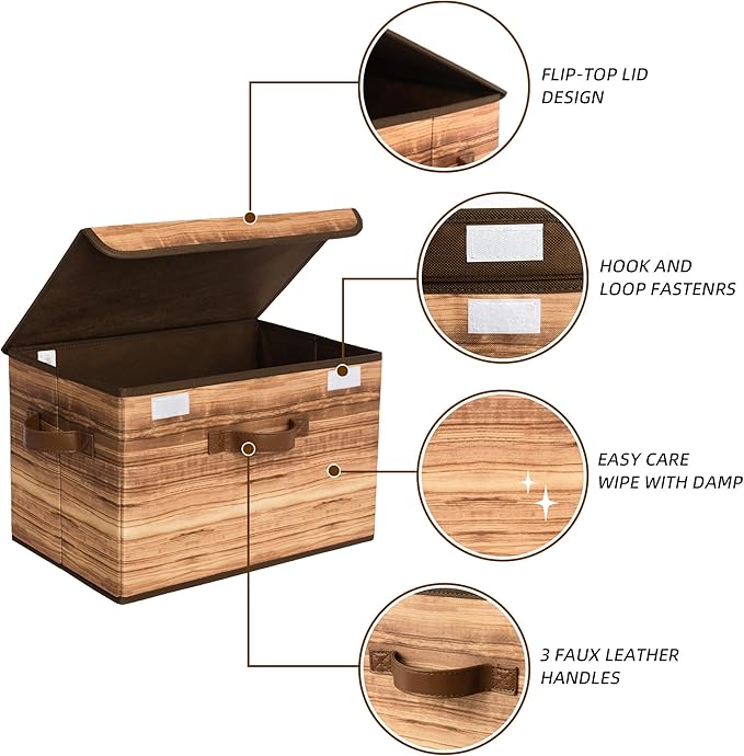 GRANNY SAYS Storage Boxes with Lid, Fabric Storage Bins with Lids, Decorative Closet Storage and Organizer, Wood Grain Print Bins, 2-Pack-NeatNest