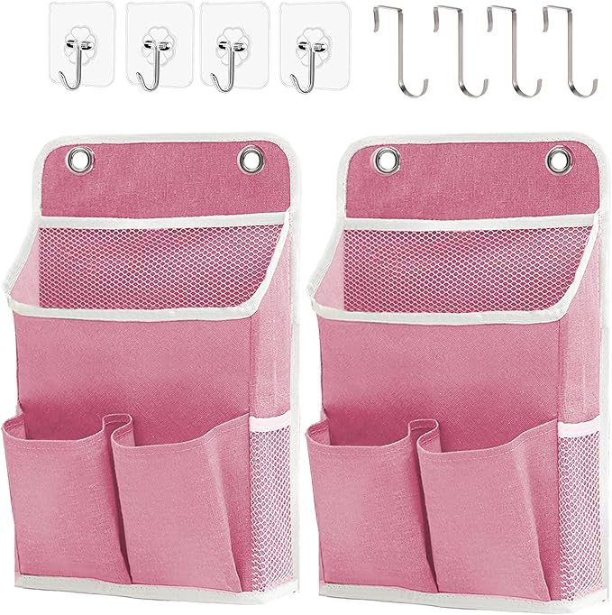 Hanging Basket for Organizing, Wall Organizer with Pockets and Over The Door Organizer，Can for Home, Closet, Office and Camper (2 Pink)-NeatNest