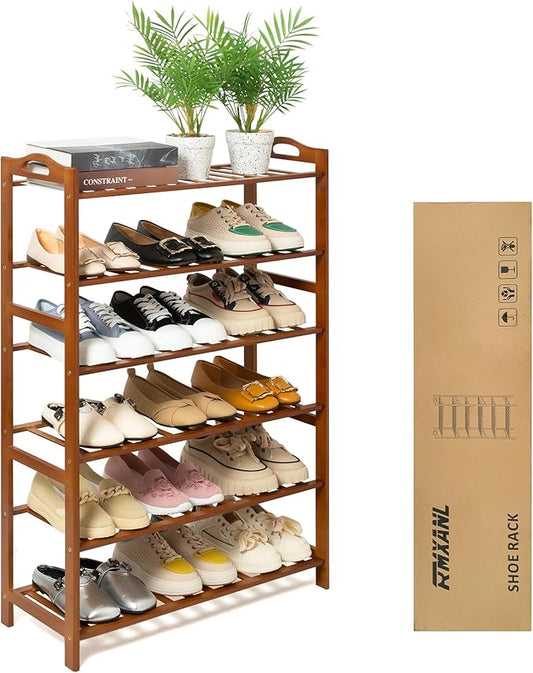6 Tier Bamboo Shoe Rack, Free Standing Shoes Rack Shoe Shelf Shoe Organizer for Closet, Entryway, Bedroom, Living Room, Front Door, Studio, Bathroom-NeatNest