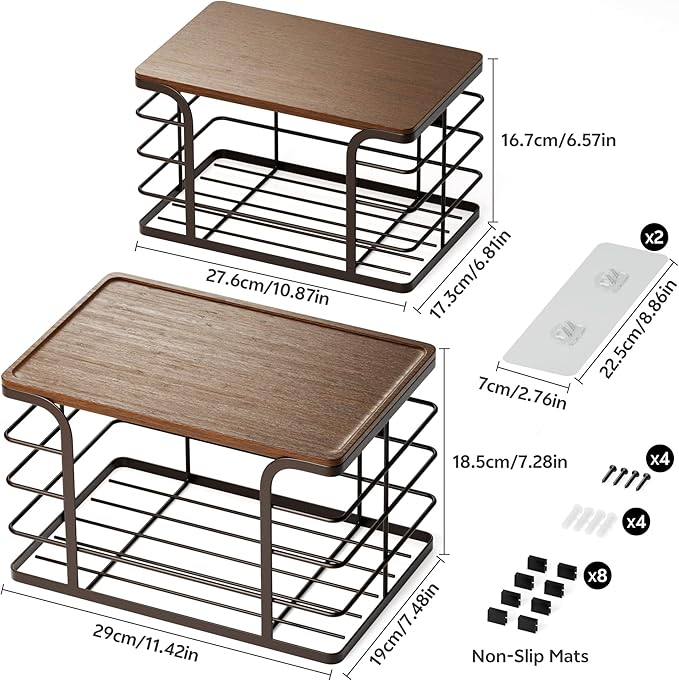 2 Pack Extra Large Pantry Baskets with Bamboo Top,Stainless Steel Trash Bag Dispenser for Kitchen Sink and Laundry Room Organization,Brown-NeatNest