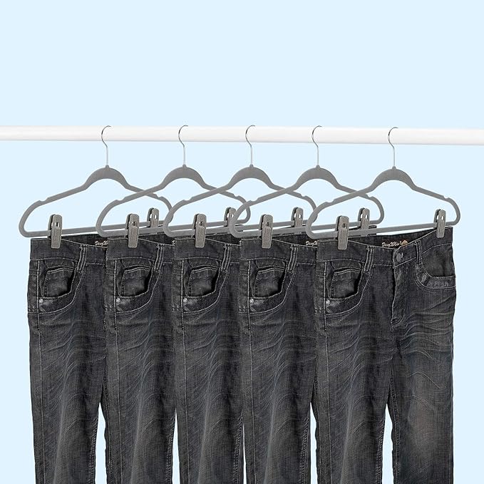 Grey Velvet Hangers Clips (80-Pack), Non-Slip Strong Velvet Hangers Clips for Velvet Skirt Hangers, Velvet Pants Hanger Velvet Clips Fit for Thin Velvet Clothes Suit Hangers-NeatNest