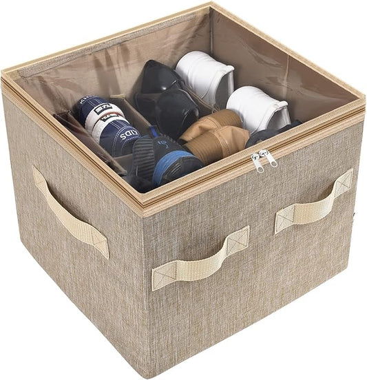 Moteph Shoe Organizer for Closet - Shoe Storage Organizer for Closet Organization with Clear Cover & Adjustable Dividers, Shoe Rack & Basket - (Light Brown, Small - 12 Pairs)-NeatNest