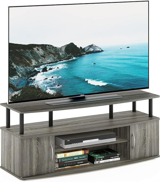 Furinno JAYA Large Entertainment Stand for TV Up to 55 Inch, French Oak Grey/Black-NeatNest