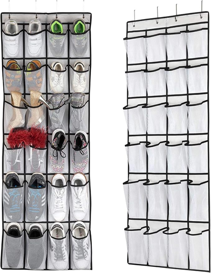 Hanging Shoe Organizer, Over The Door Shoe Organizer with 24 Mesh Large Pockets Door Shoe Rack for Men Women Kids Hanging Door Shoe Holder Size:58x21 Inch (White-2pack)-NeatNest