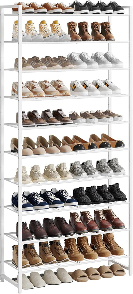 Shoe Rack, Metal Shoe Organizer, 10 Tier Garage Shoe Rack Max Holds 50 Pairs,Shoe Storage Shelf for Closet,Entryway,White-NeatNest