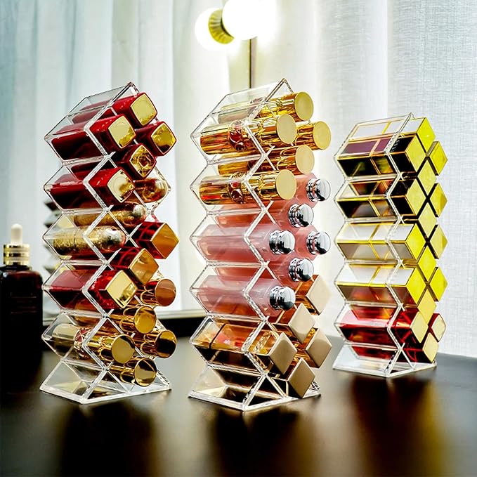 2 Pack Acrylic Lipstick Holder Organizer 32 Slots Clear Lip Gloss Holder Organizers Stackable Fish Shape Lipsticks Tower Lipstick Case Display Stand Storage Box for Makeup Cosmetic Vanity drawer-NeatNest