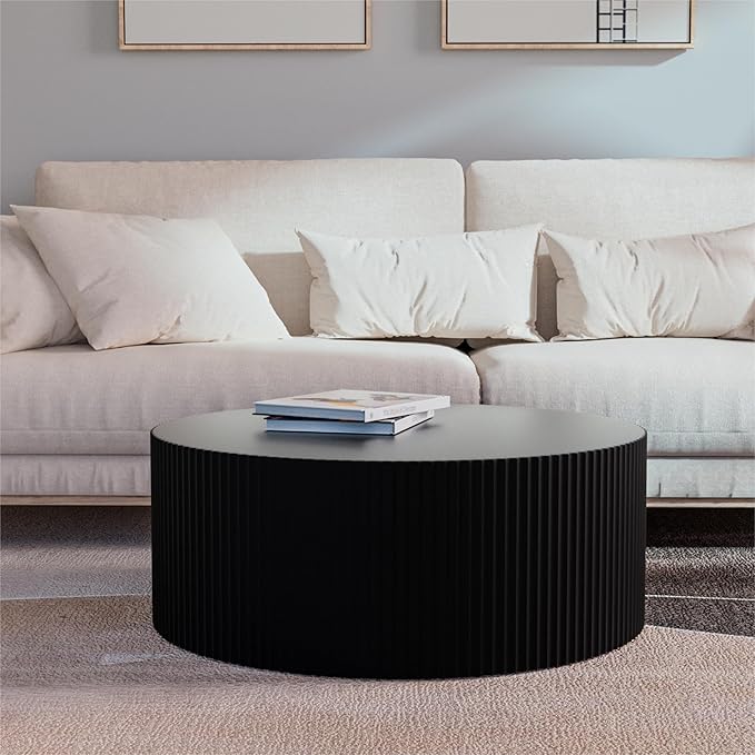 KEVINSPACE Round Coffee Table Modern CoffeeTable CoffeeTables for Living Room Round WoodCoffeeTable CircleCoffee Tables LargeRound Coffee TableBedroom Office No Assembling Ø35.43" x 13.78"H Black